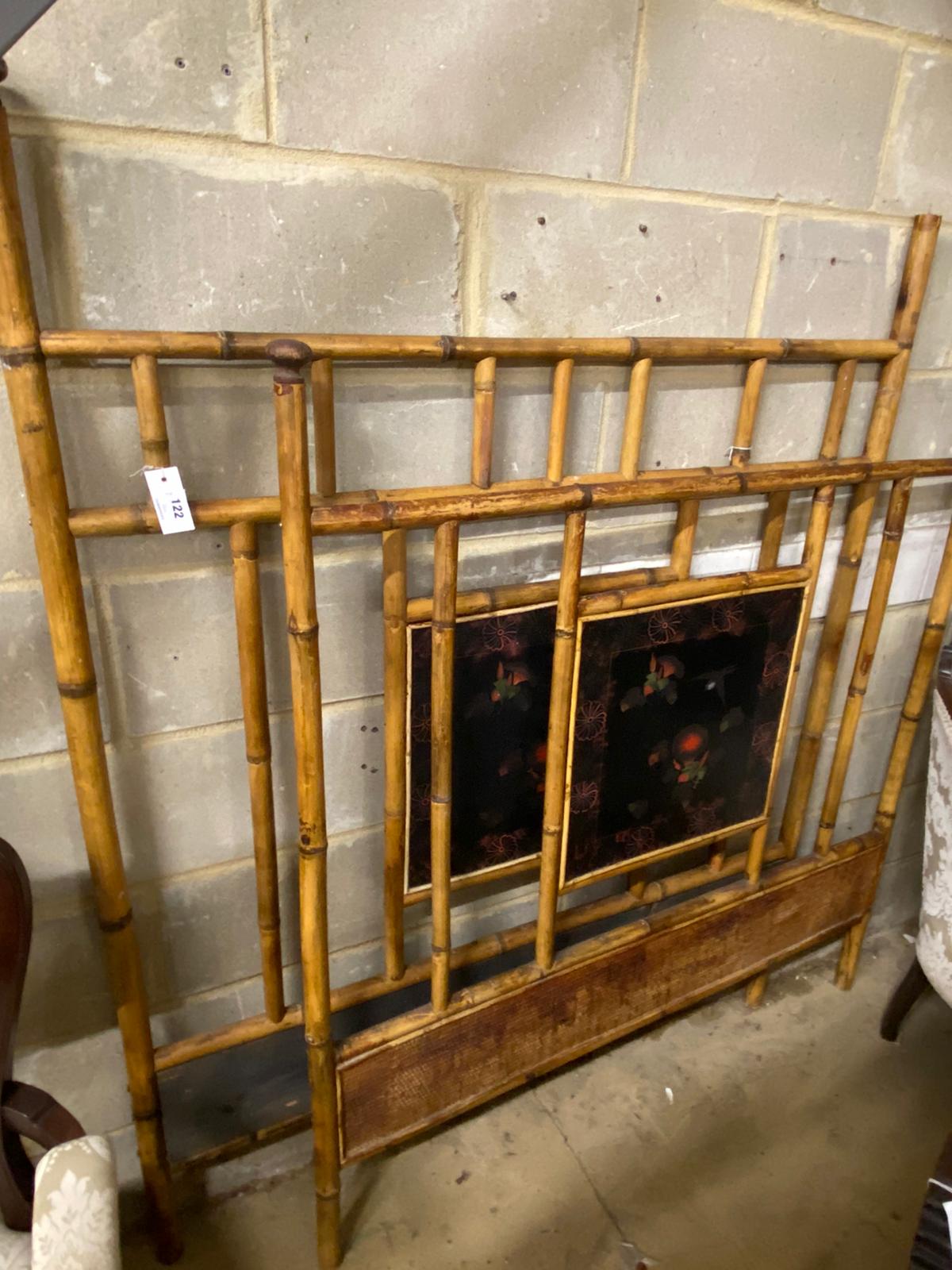 A late Victorian lacquered bamboo head and and footboard, width 128cm height 165cm